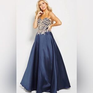 Golden Asp Prom Boutique Royal Blue Beaded Strapless Dress
